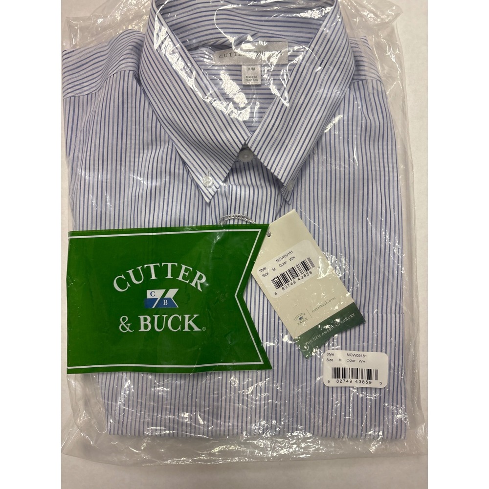 Cutter & Buck Mens Striped Button Down Shirt Blue White MCW09181 Size M NEW